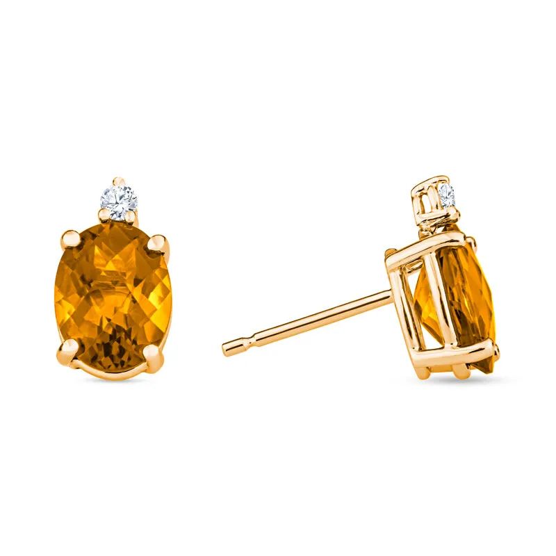 Oval Checkerboard Cut Gemstone Diamond Earrings