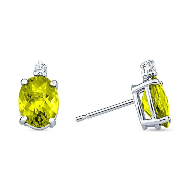Oval Checkerboard Cut Gemstone Diamond Earrings