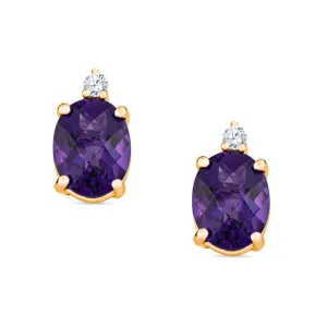 Oval Checkerboard Cut Gemstone Diamond Earrings