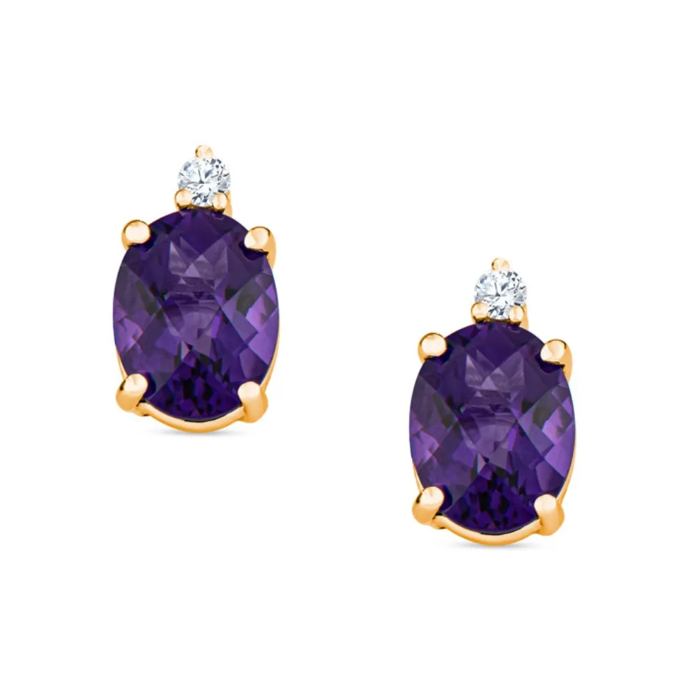 Oval Checkerboard Cut Gemstone Diamond Earrings