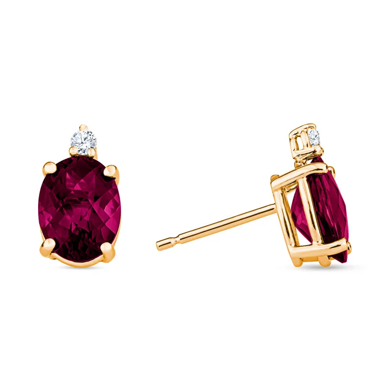 Oval Checkerboard Cut Gemstone Diamond Earrings