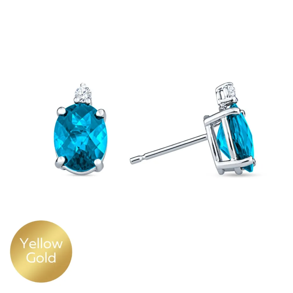 Oval Checkerboard Cut Gemstone Diamond Earrings
