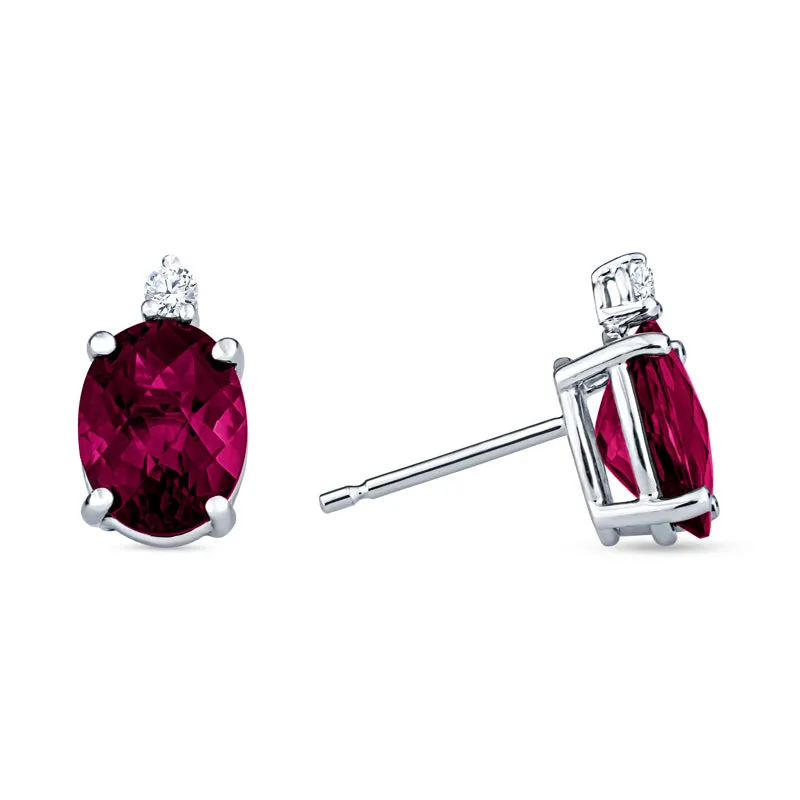 Oval Checkerboard Cut Gemstone Diamond Earrings