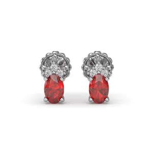 Oval Ruby and Diamond Stud Earrings