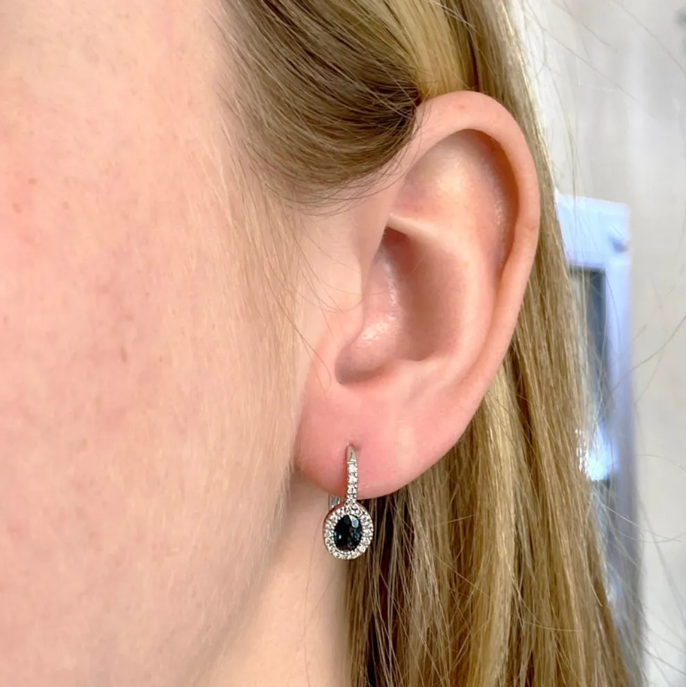 Oval Sapphire Diamond Dangle Earrings