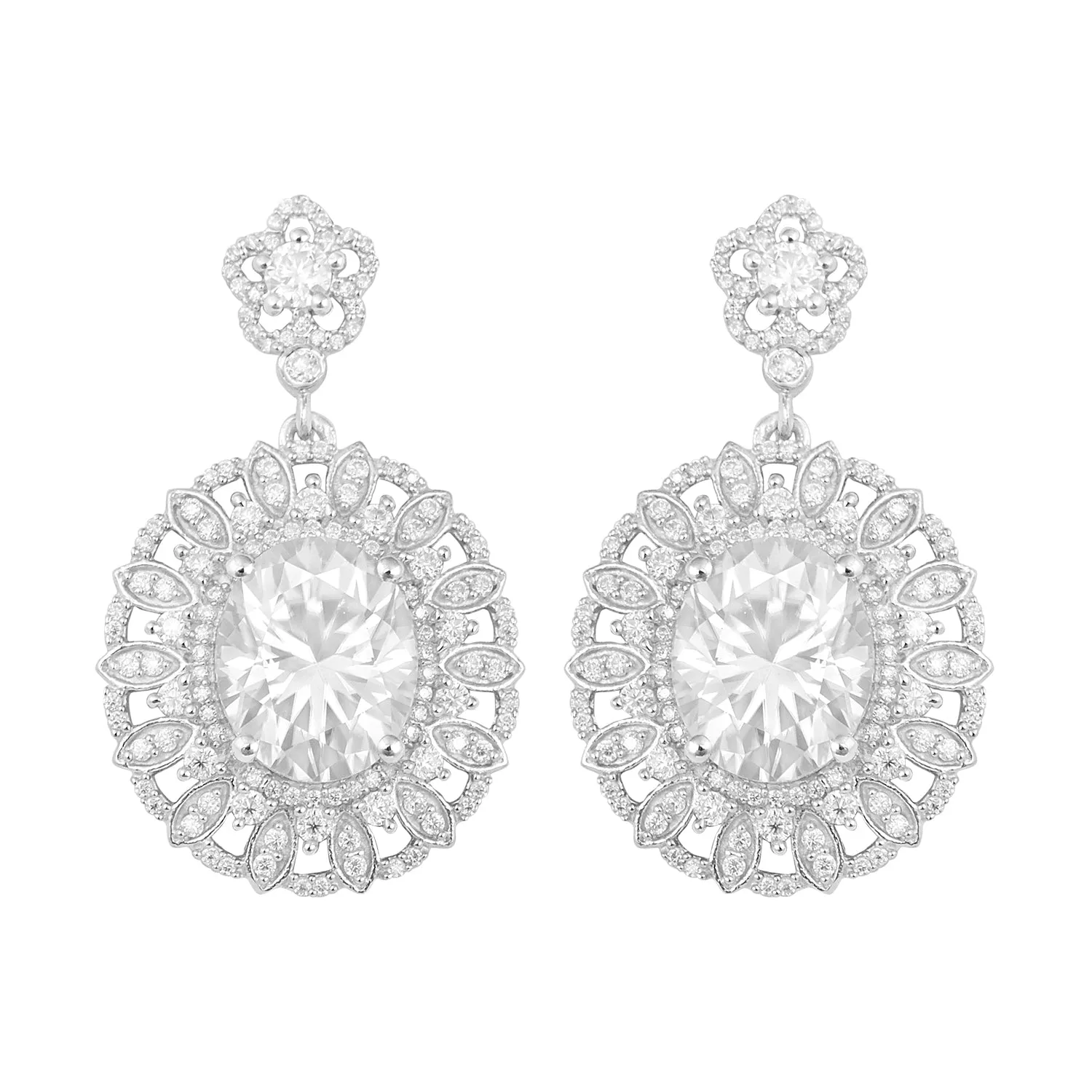 Oval Shape Moissanite 925 Sterling Silver Cluster Push Back Dangle Earrings