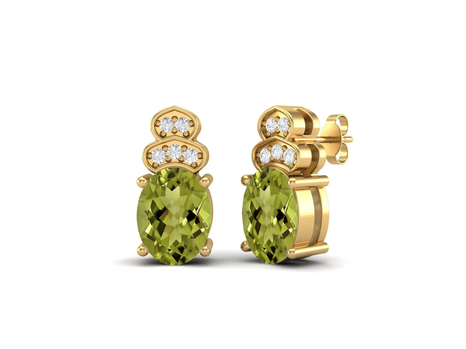 Oval Shaped 8x6mm Studs Earrings Art Deco Peridot Wedding Earrings