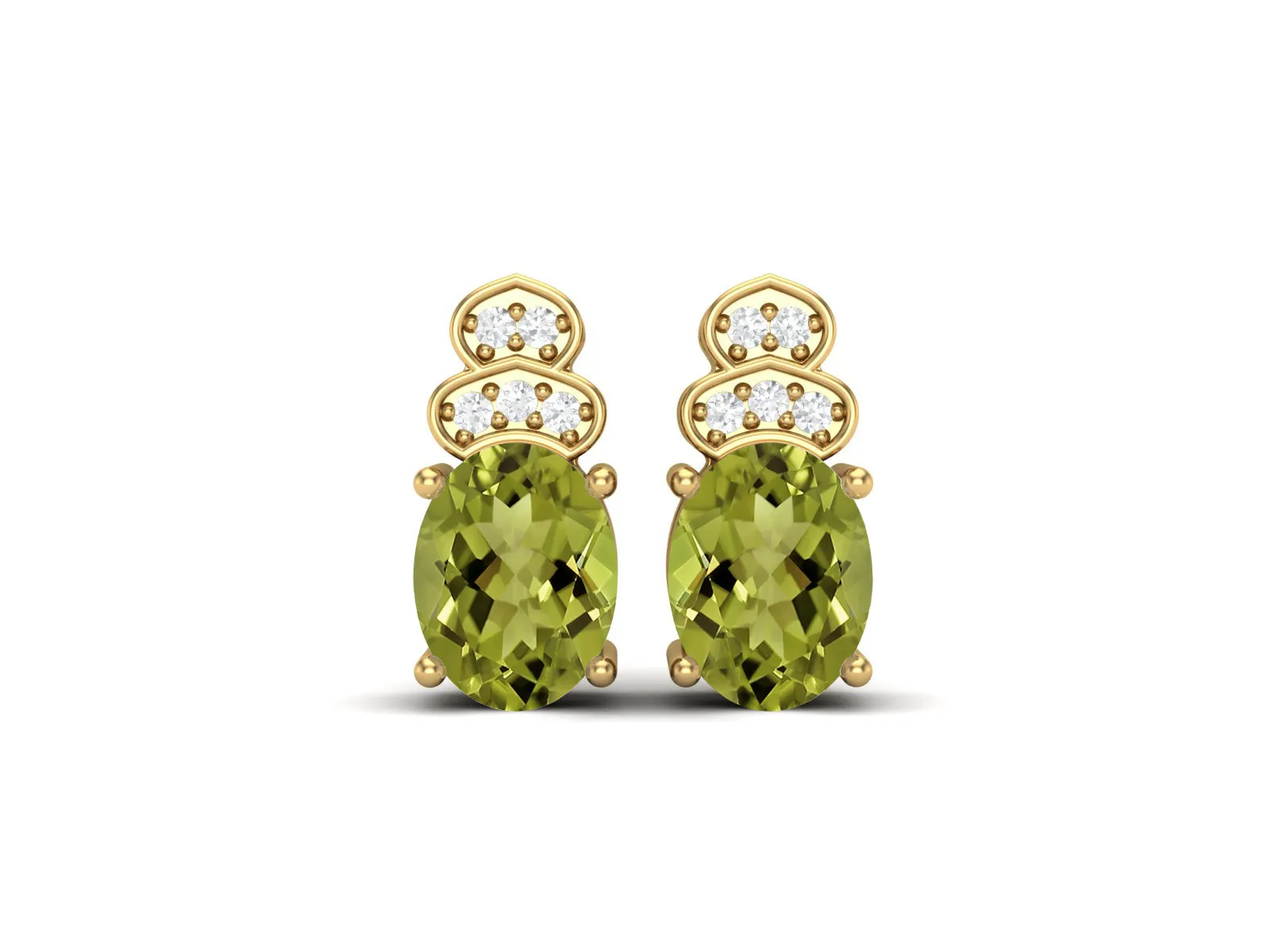 Oval Shaped 8x6mm Studs Earrings Art Deco Peridot Wedding Earrings