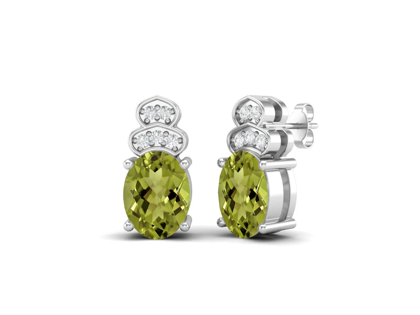 Oval Shaped 8x6mm Studs Earrings Art Deco Peridot Wedding Earrings