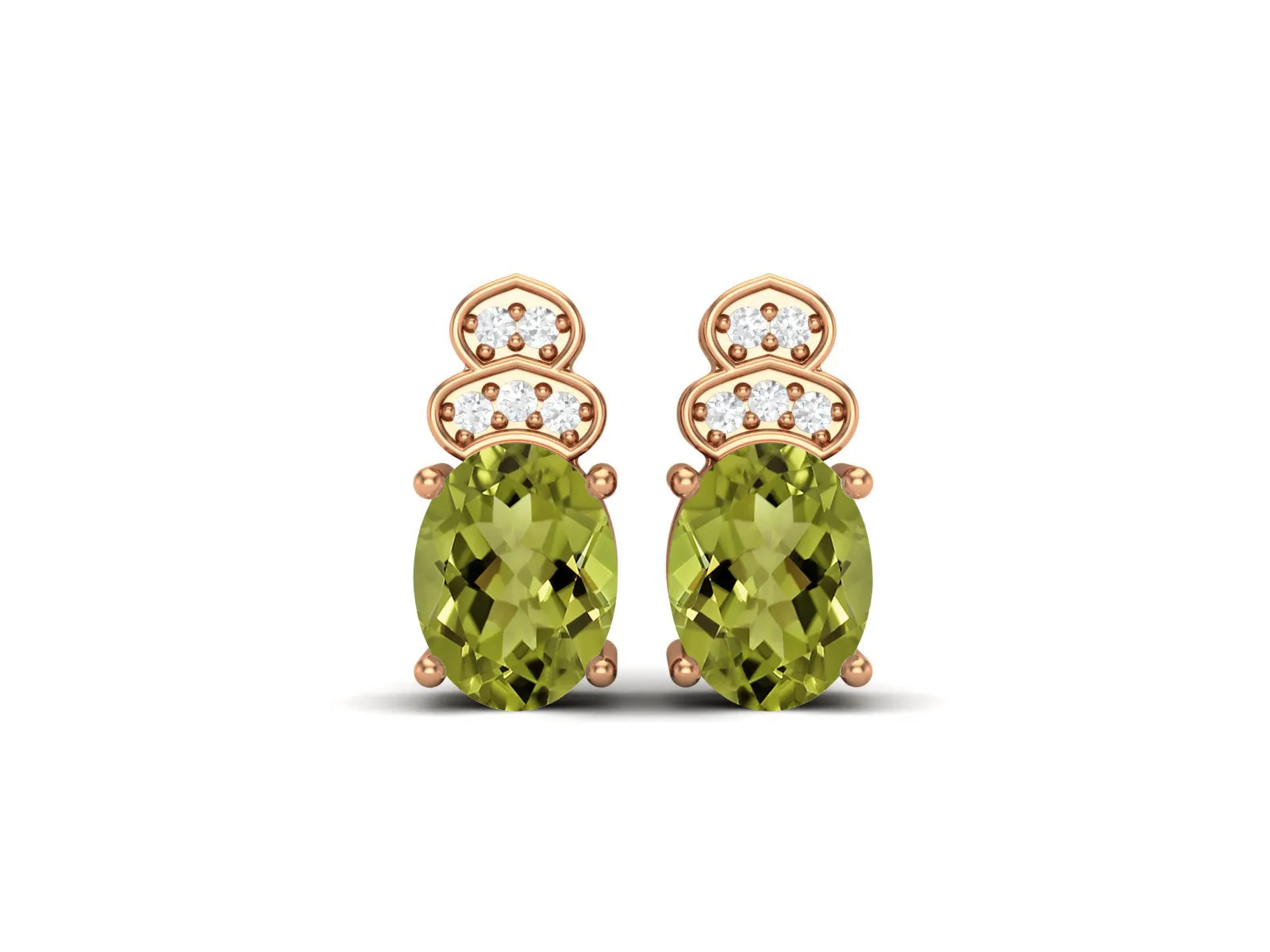 Oval Shaped 8x6mm Studs Earrings Art Deco Peridot Wedding Earrings