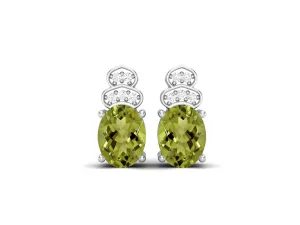 Oval Shaped 8x6mm Studs Earrings Art Deco Peridot Wedding Earrings
