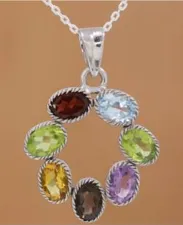 Oval Shaped Gemstone Necklace Unique Multi Tourmaline Pendant For Women 925 Sterling Silver Necklace