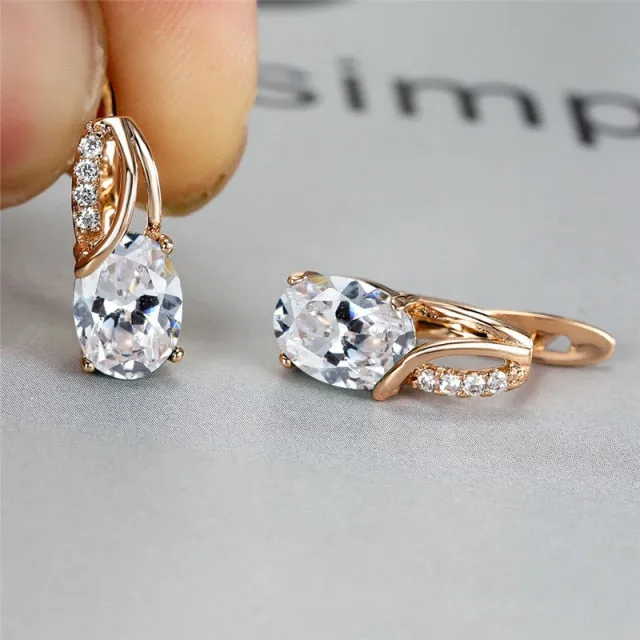 Oval Zircon Gemstone Hoop Earrings Rose Gold For Women Engagement Jewelry