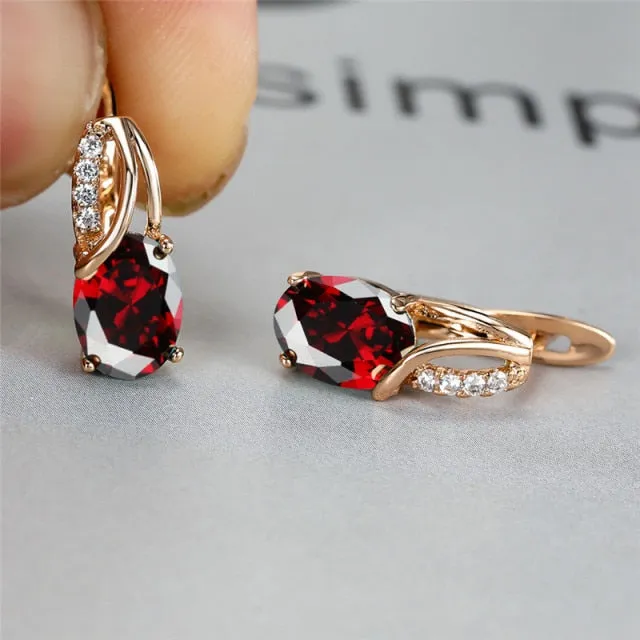 Oval Zircon Gemstone Hoop Earrings Rose Gold For Women Engagement Jewelry
