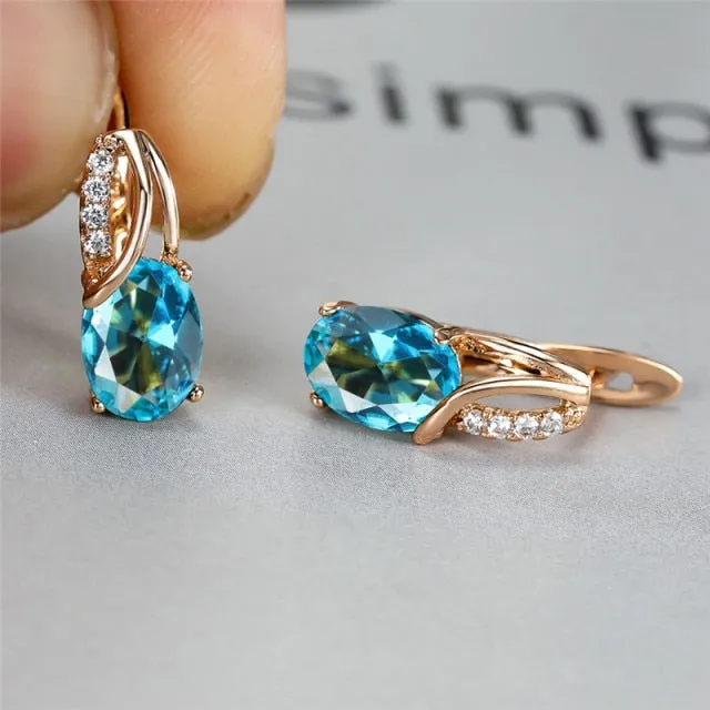 Oval Zircon Gemstone Hoop Earrings Rose Gold For Women Engagement Jewelry