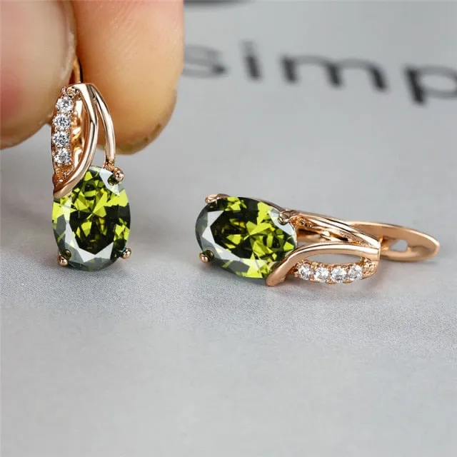 Oval Zircon Gemstone Hoop Earrings Rose Gold For Women Engagement Jewelry