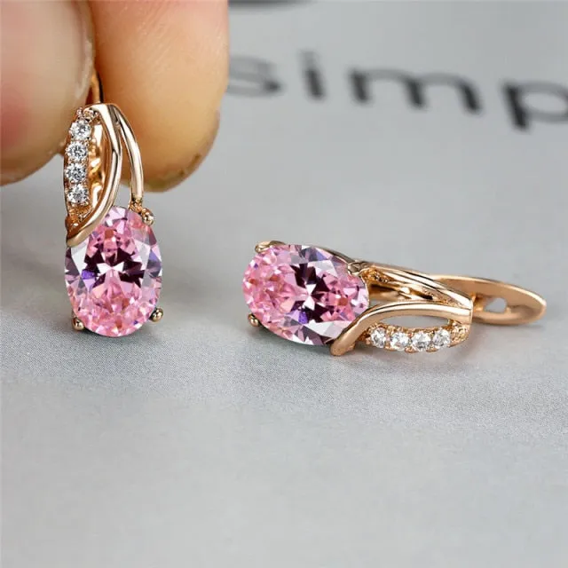 Oval Zircon Gemstone Hoop Earrings Rose Gold For Women Engagement Jewelry