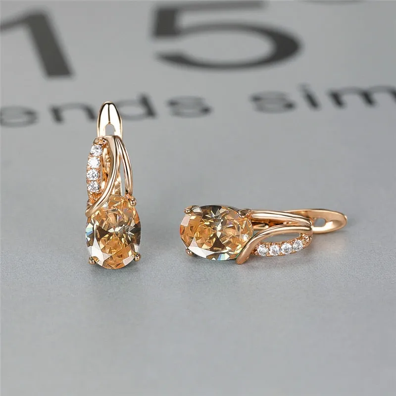Oval Zircon Gemstone Hoop Earrings Rose Gold For Women Engagement Jewelry