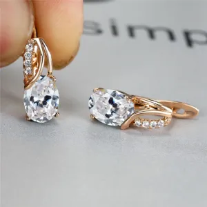 Oval Zircon Gemstone Hoop Earrings Rose Gold For Women Engagement Jewelry