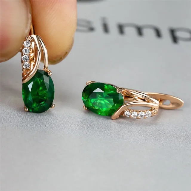Oval Zircon Gemstone Hoop Earrings Rose Gold For Women Engagement Jewelry