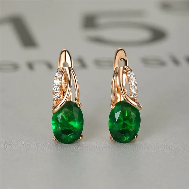 Oval Zircon Gemstone Hoop Earrings Rose Gold For Women Engagement Jewelry