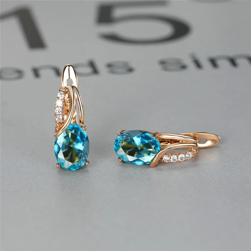 Oval Zircon Gemstone Hoop Earrings Rose Gold For Women Engagement Jewelry