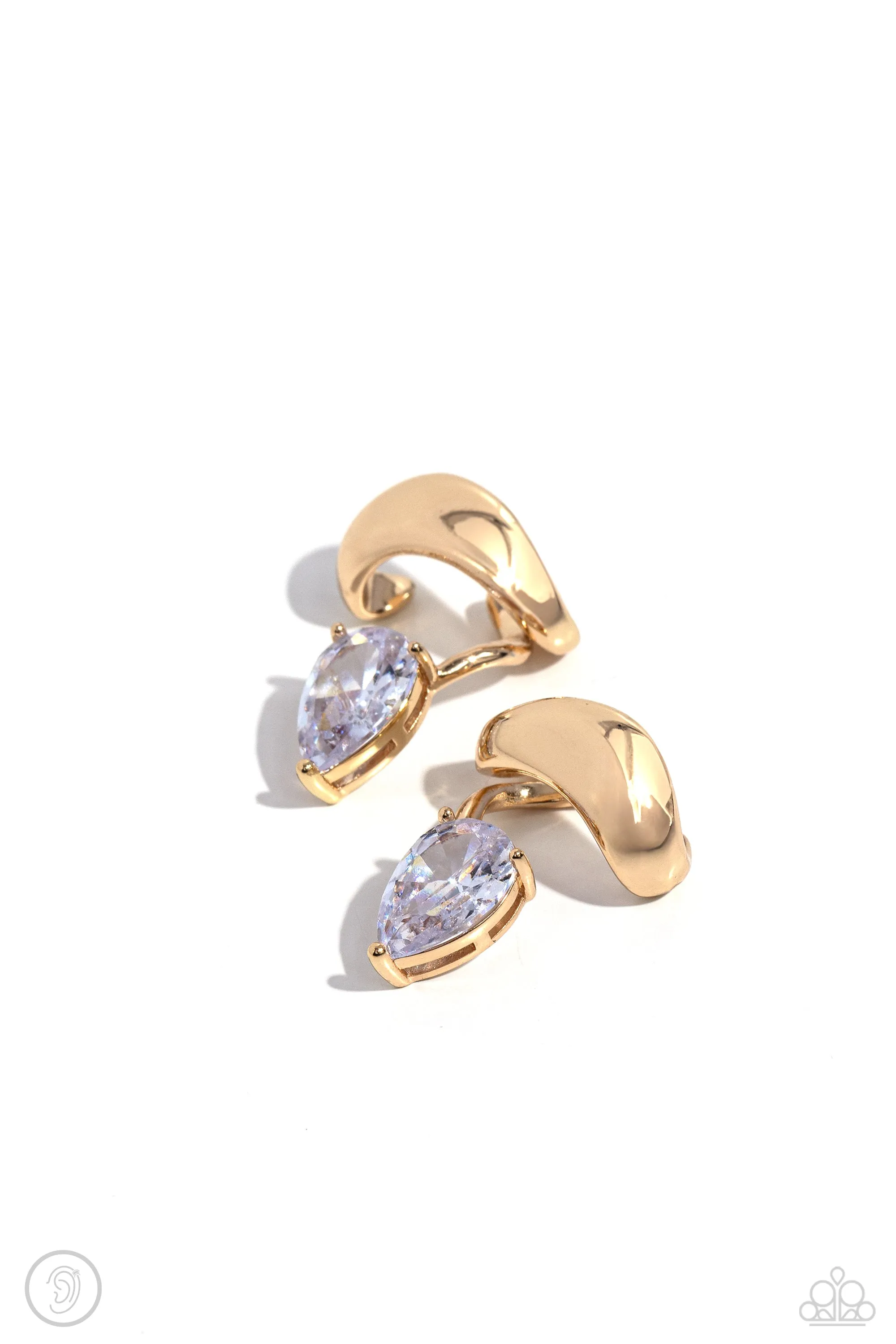 Paparazzi Twisting Teardrop - Gold Cuff Earrings