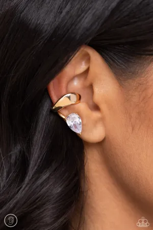 Paparazzi Twisting Teardrop - Gold Cuff Earrings