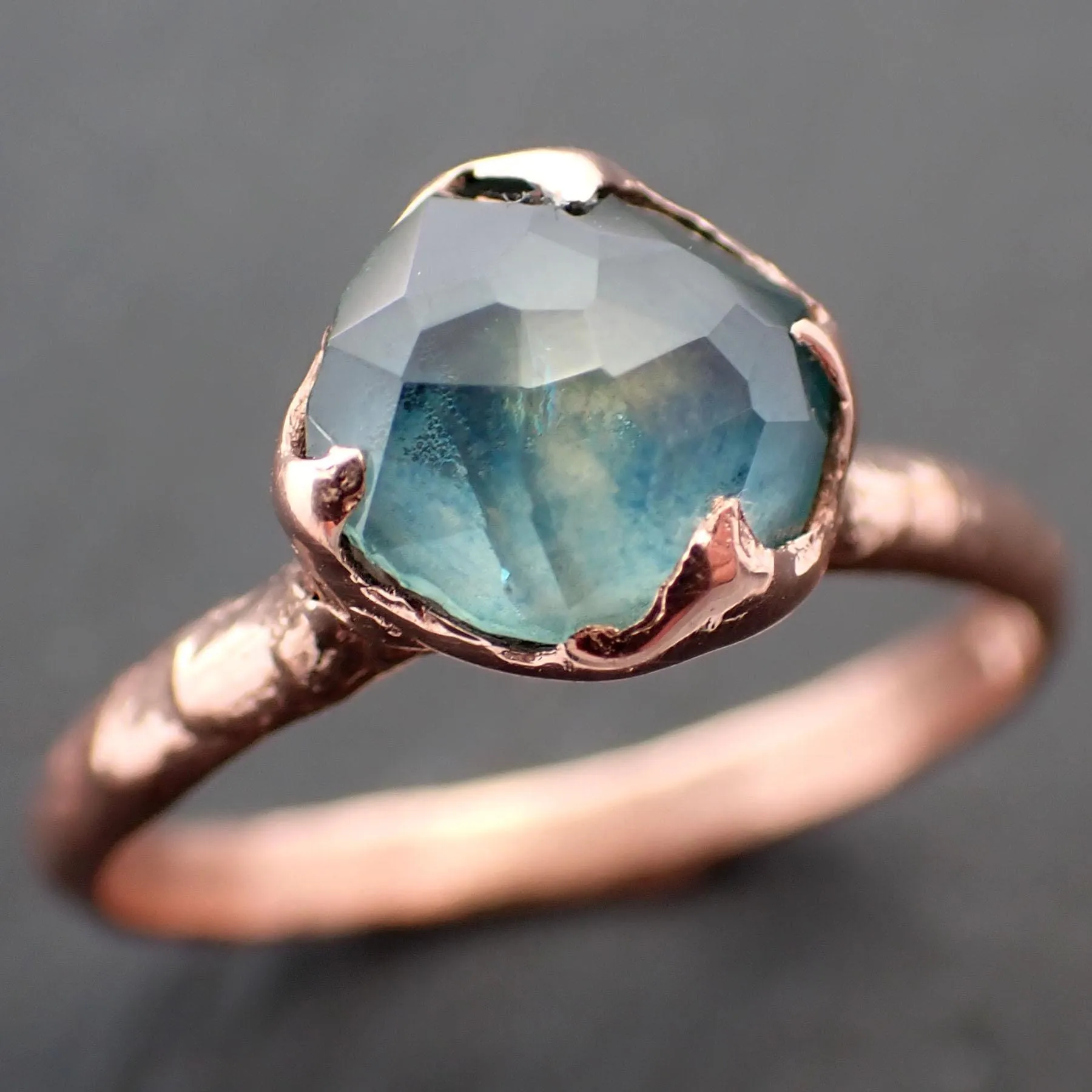 Partially Faceted Montana blue Sapphire Rose gold Solitaire Ring Gold Gemstone Engagement Ring 3542