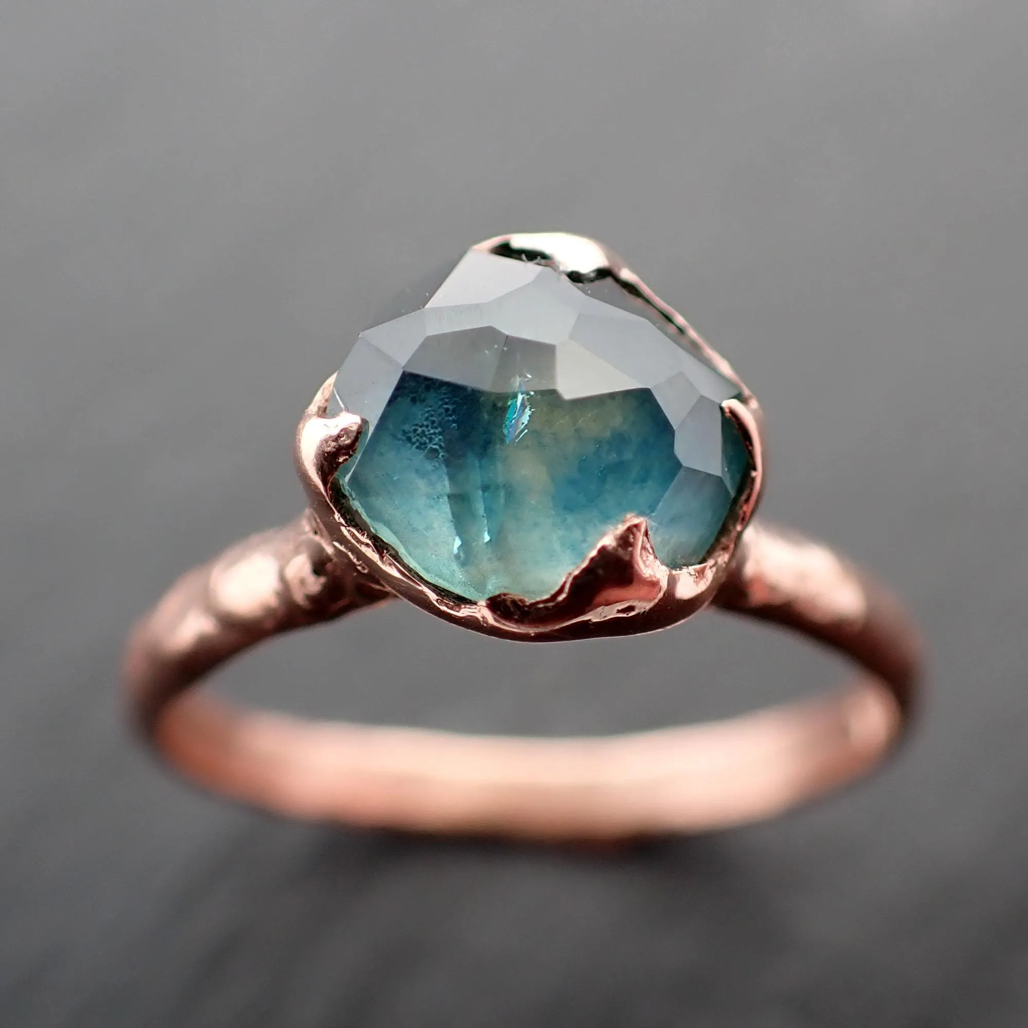 Partially Faceted Montana blue Sapphire Rose gold Solitaire Ring Gold Gemstone Engagement Ring 3542