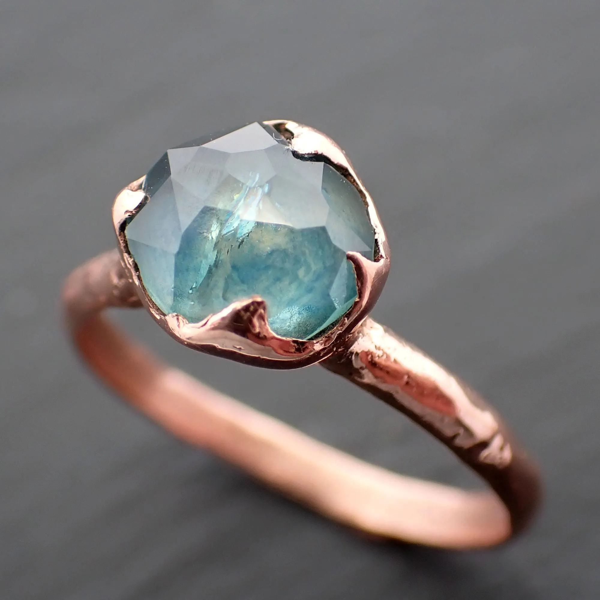 Partially Faceted Montana blue Sapphire Rose gold Solitaire Ring Gold Gemstone Engagement Ring 3542
