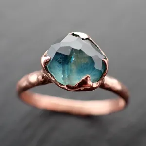 Partially Faceted Montana blue Sapphire Rose gold Solitaire Ring Gold Gemstone Engagement Ring 3542