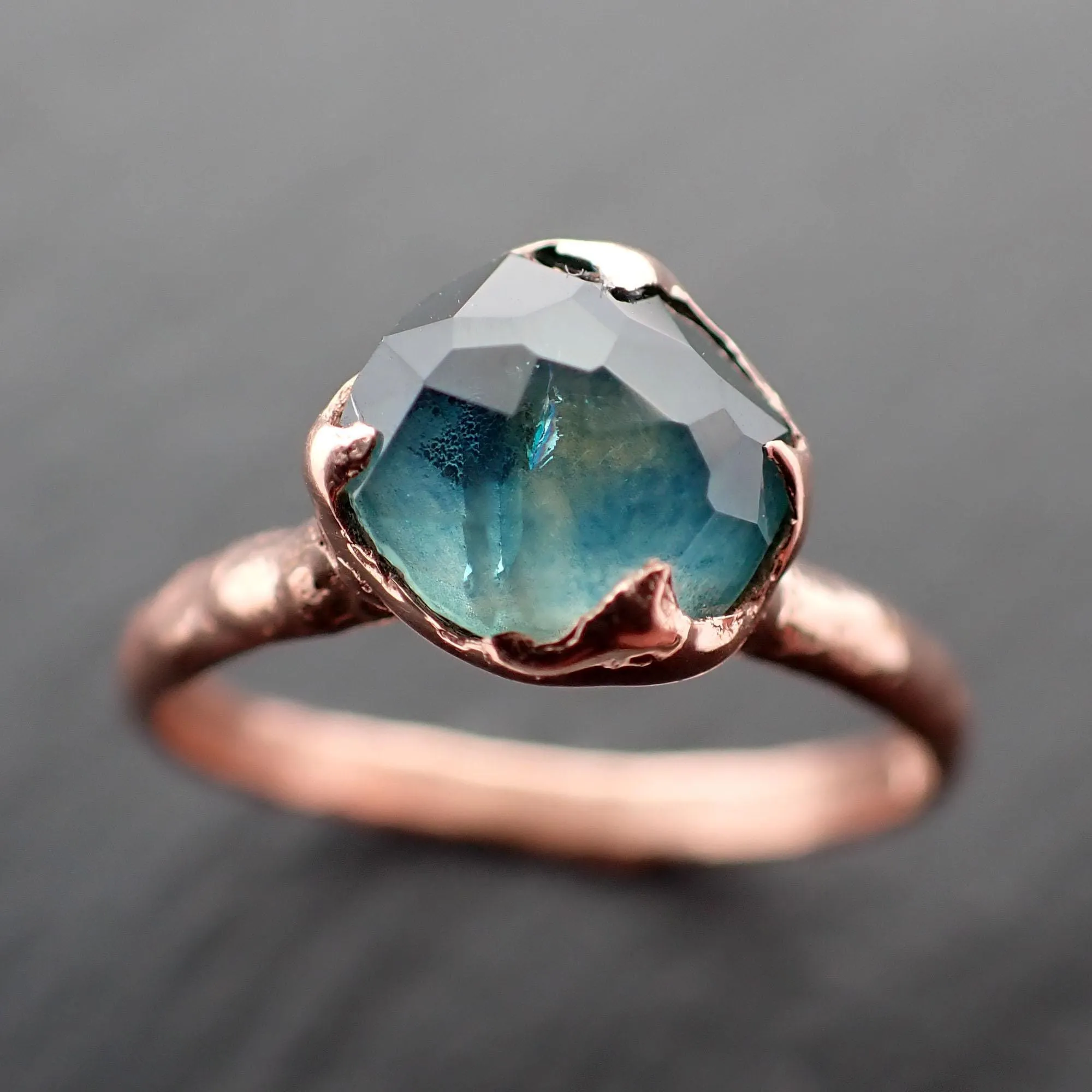 Partially Faceted Montana blue Sapphire Rose gold Solitaire Ring Gold Gemstone Engagement Ring 3542
