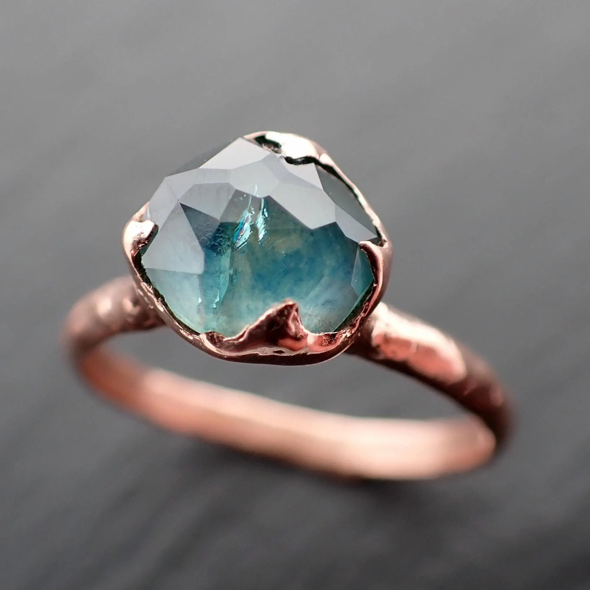 Partially Faceted Montana blue Sapphire Rose gold Solitaire Ring Gold Gemstone Engagement Ring 3542