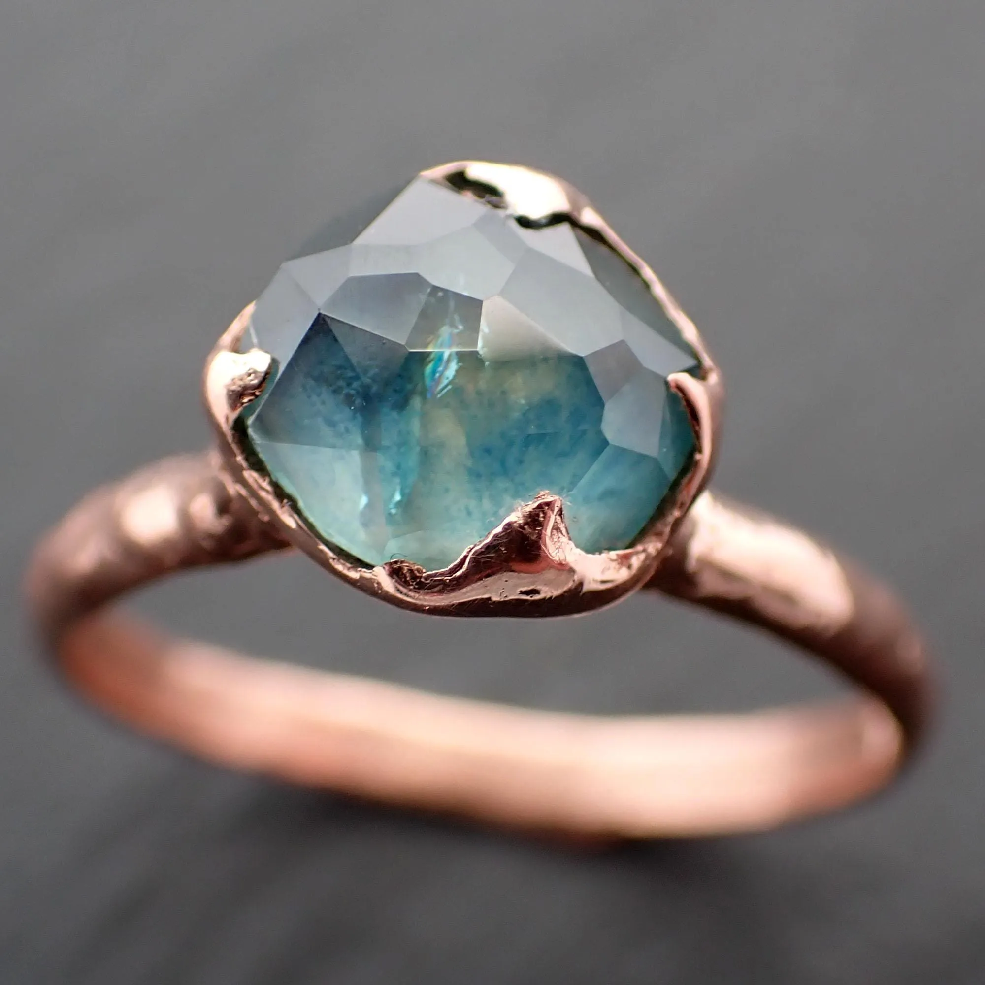 Partially Faceted Montana blue Sapphire Rose gold Solitaire Ring Gold Gemstone Engagement Ring 3542