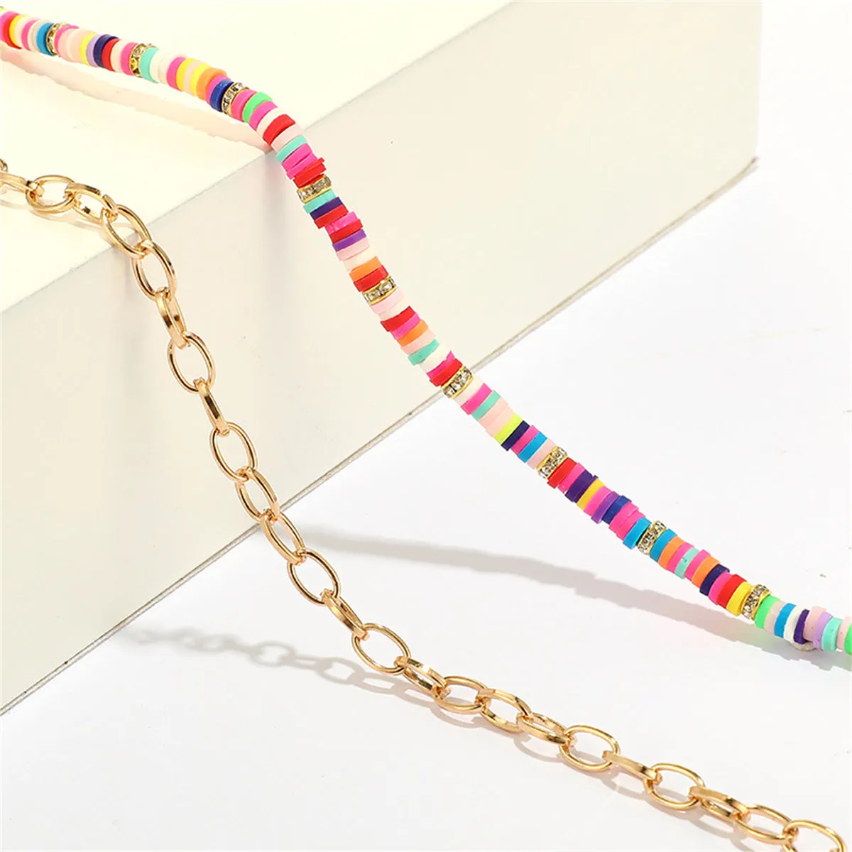 Pastel & 18K Gold-Plated Cable Chain & Beaded Anklet Set