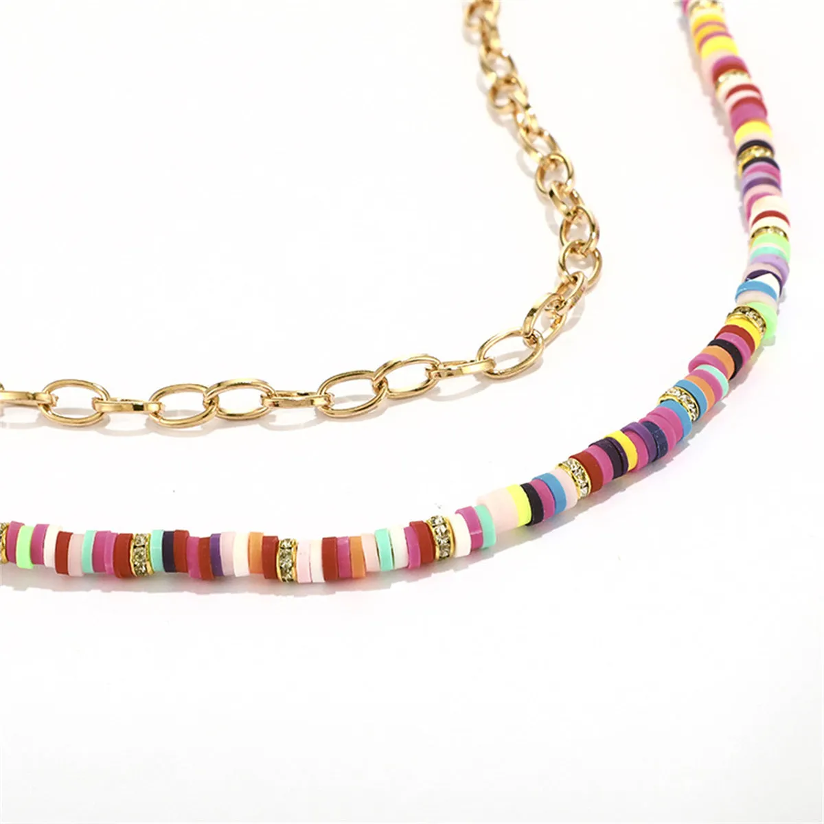 Pastel & 18K Gold-Plated Cable Chain & Beaded Anklet Set