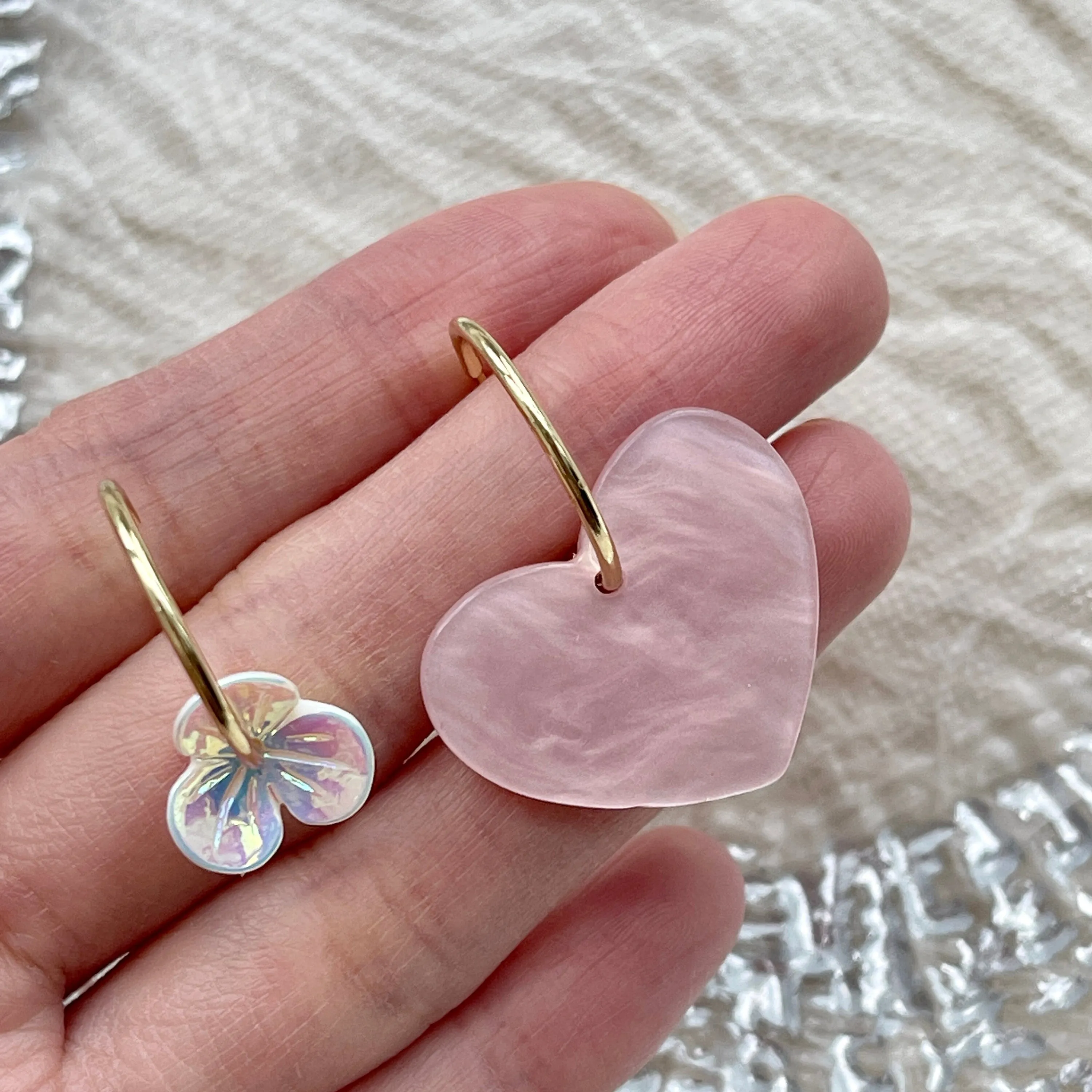 Pastel Pink Heart Mismatched Earrings