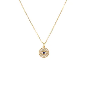 Pavé Colored Evil Eye Disc Necklace