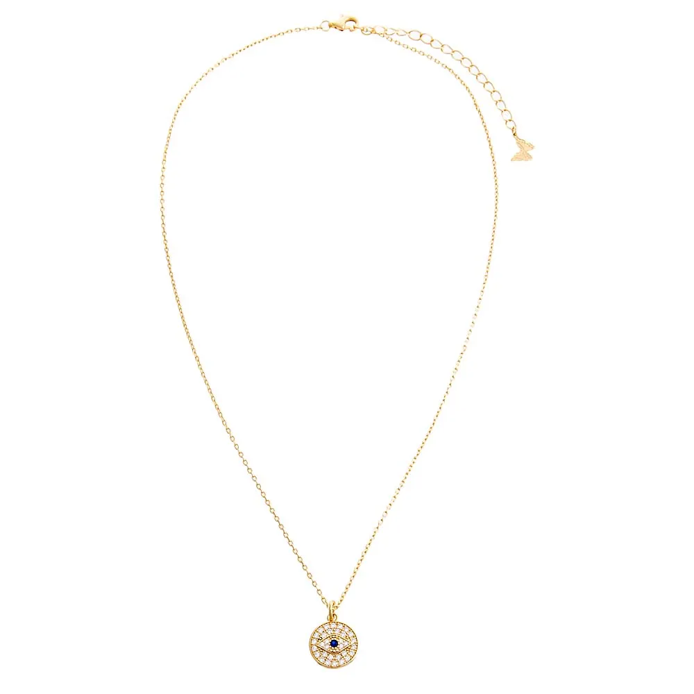 Pavé Colored Evil Eye Disc Necklace