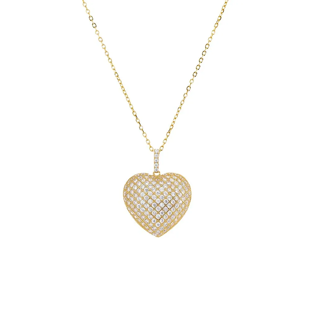 Pavé Slightly Puffed Heart Necklace