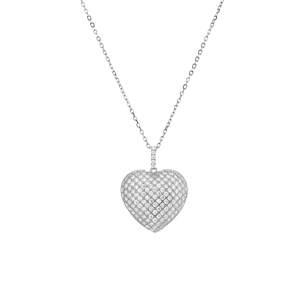 Pavé Slightly Puffed Heart Necklace