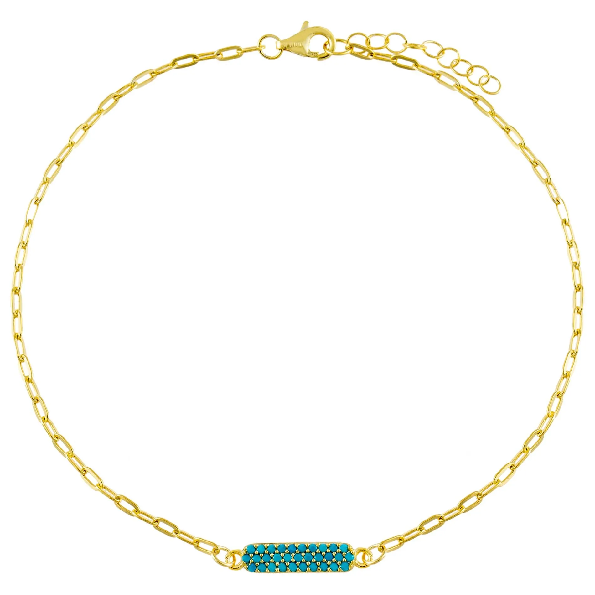Pavé Turquoise Bar Link Anklet