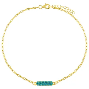 Pavé Turquoise Bar Link Anklet
