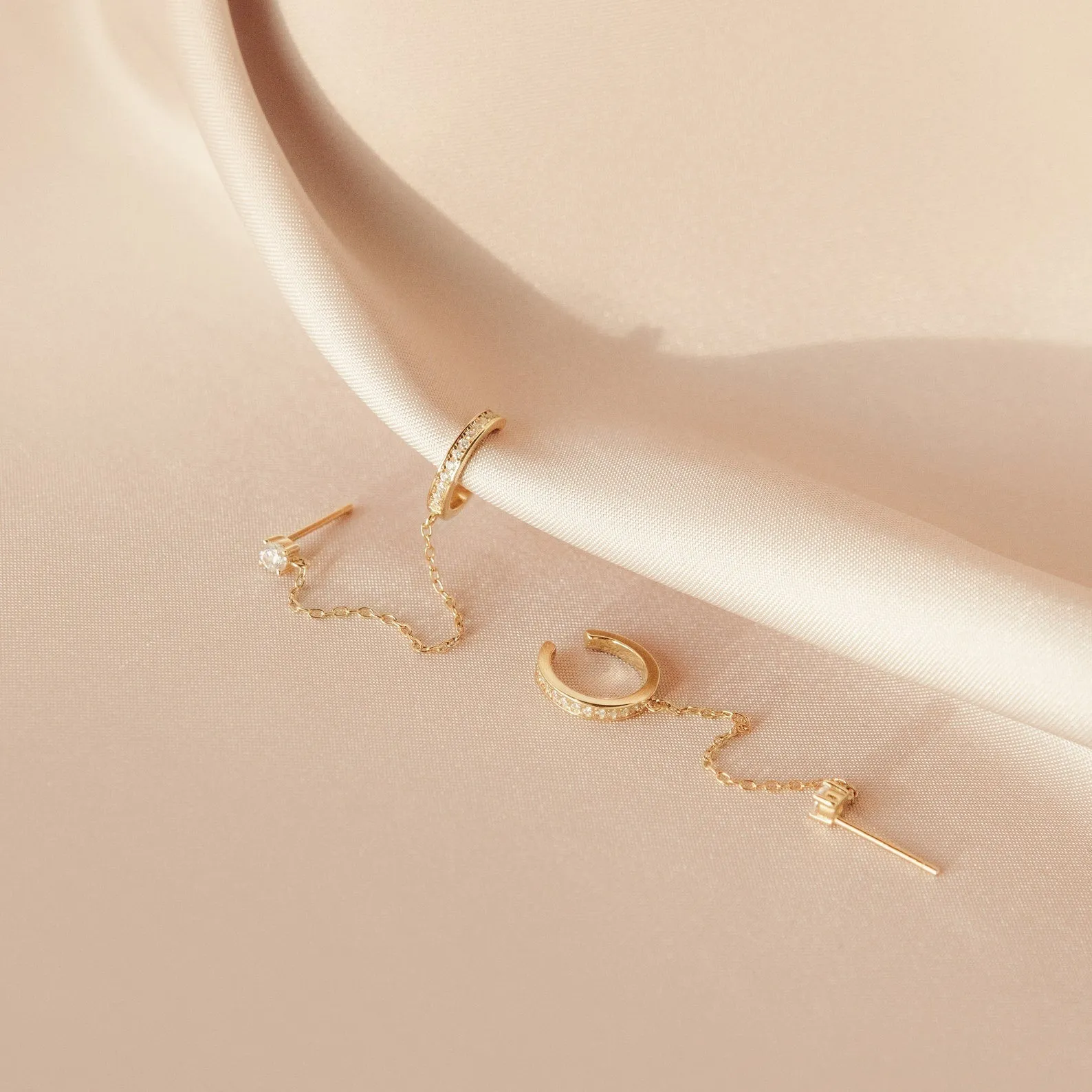 Pave Chain Ear Cuffs in Sterling Silver