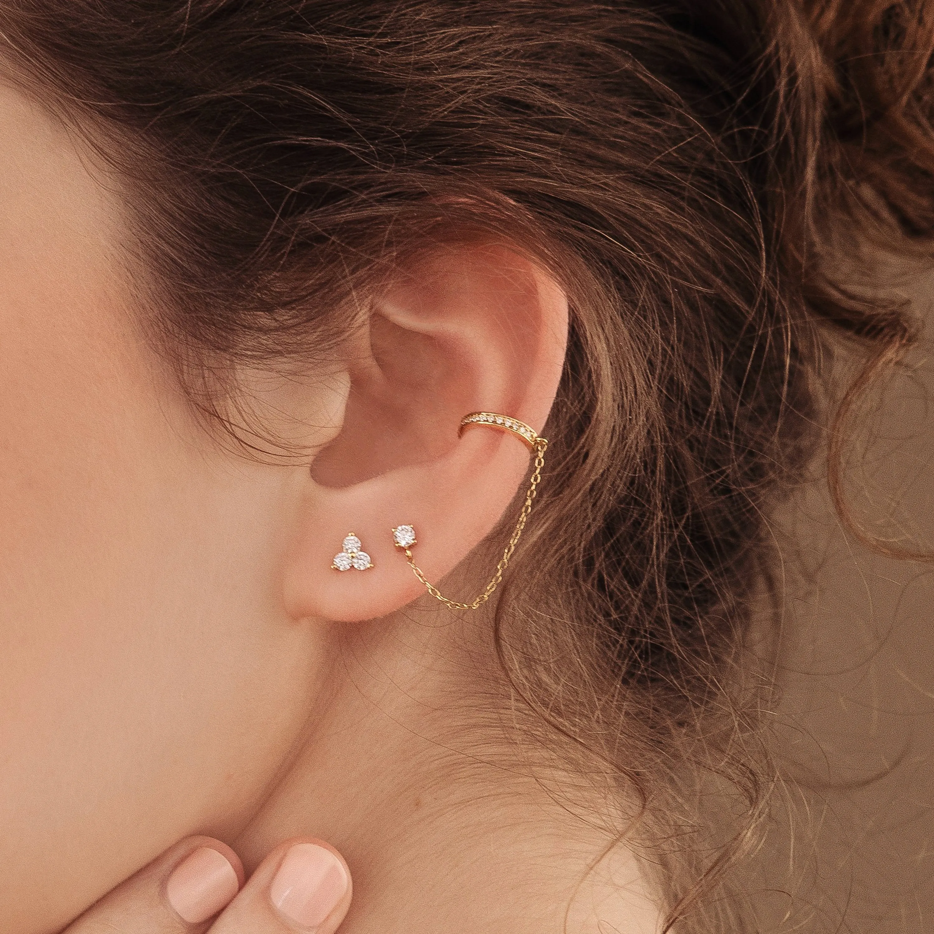 Pave Chain Ear Cuffs in Sterling Silver