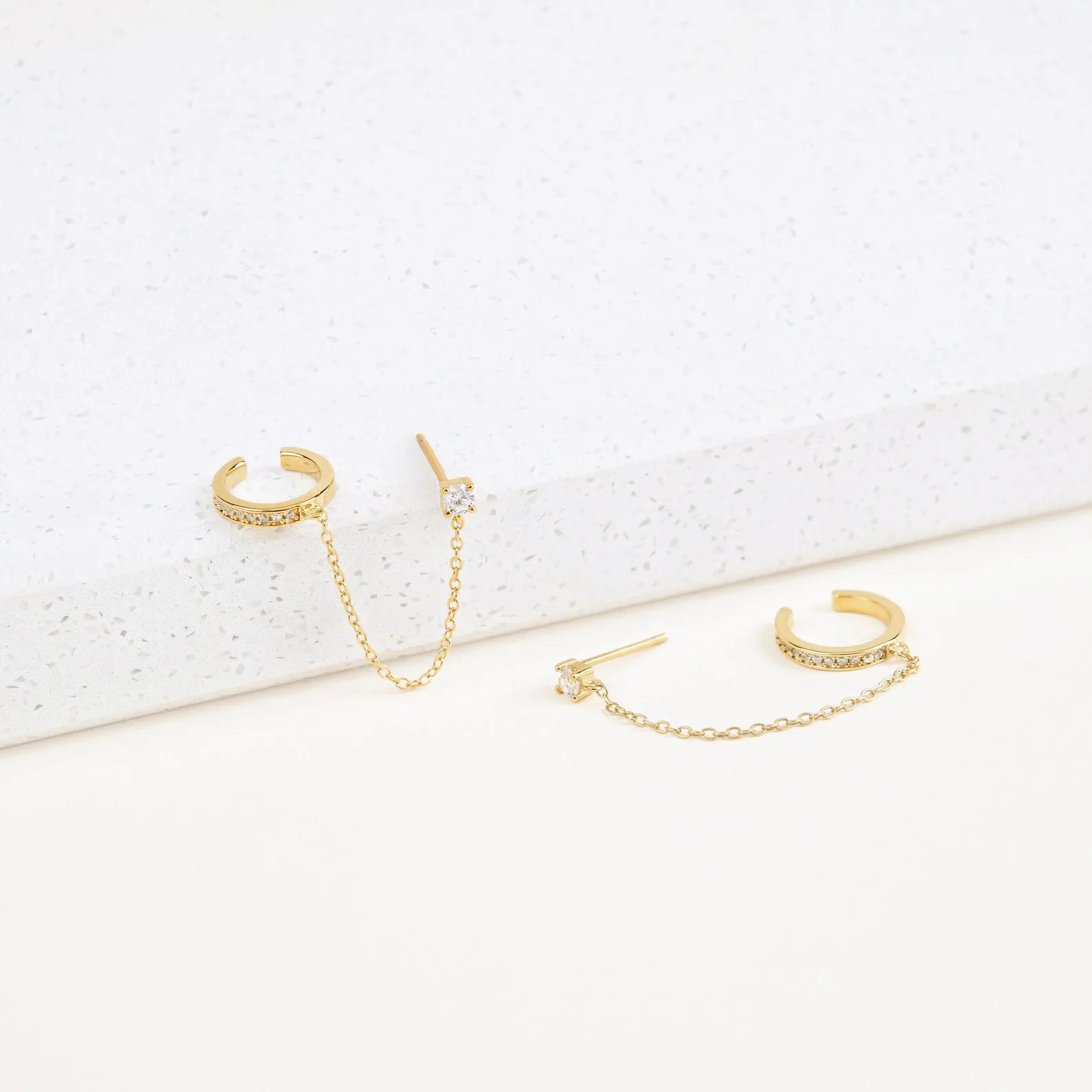 Pave Chain Ear Cuffs in Sterling Silver
