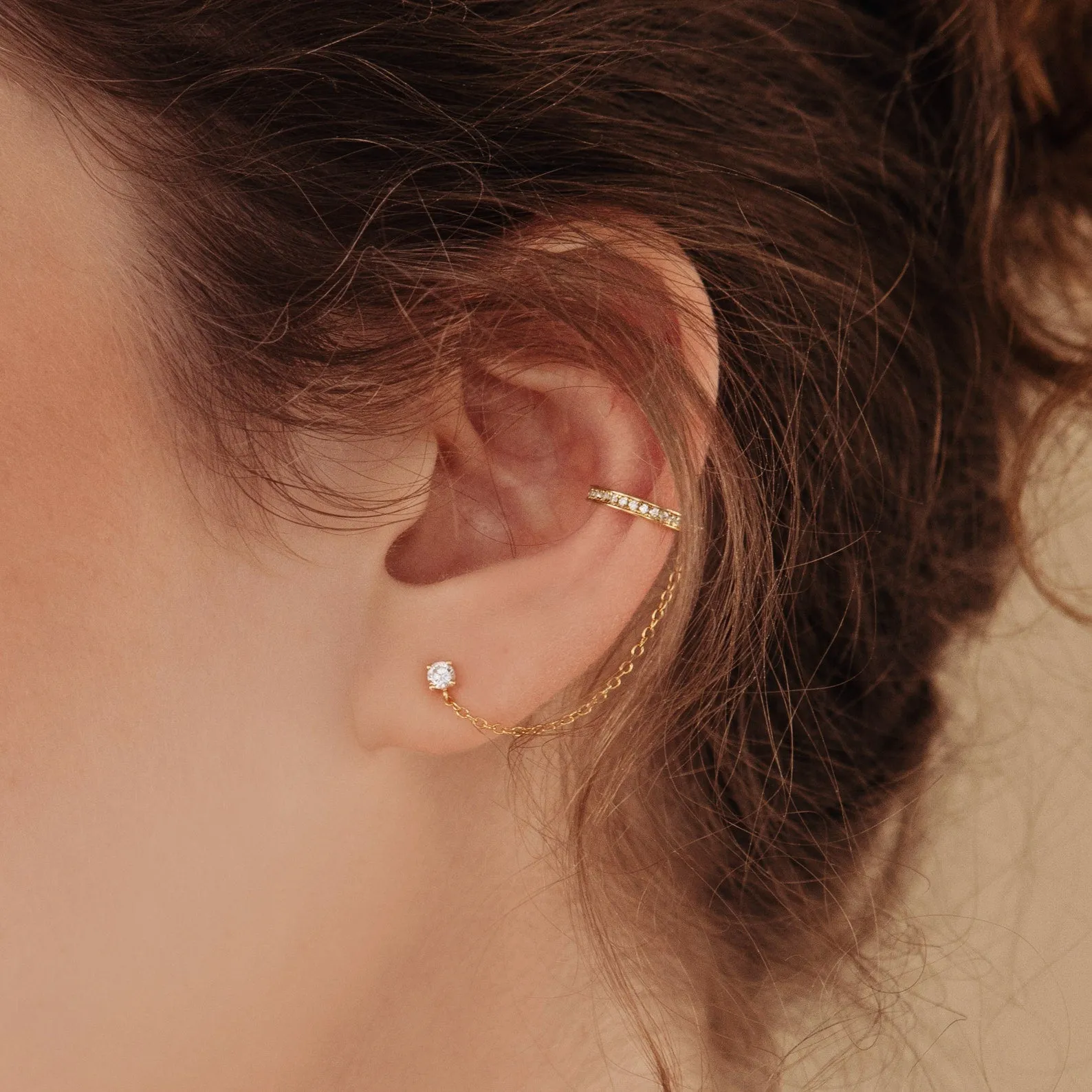 Pave Chain Ear Cuffs in Sterling Silver
