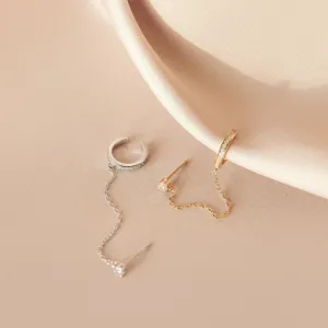 Pave Chain Ear Cuffs in Sterling Silver