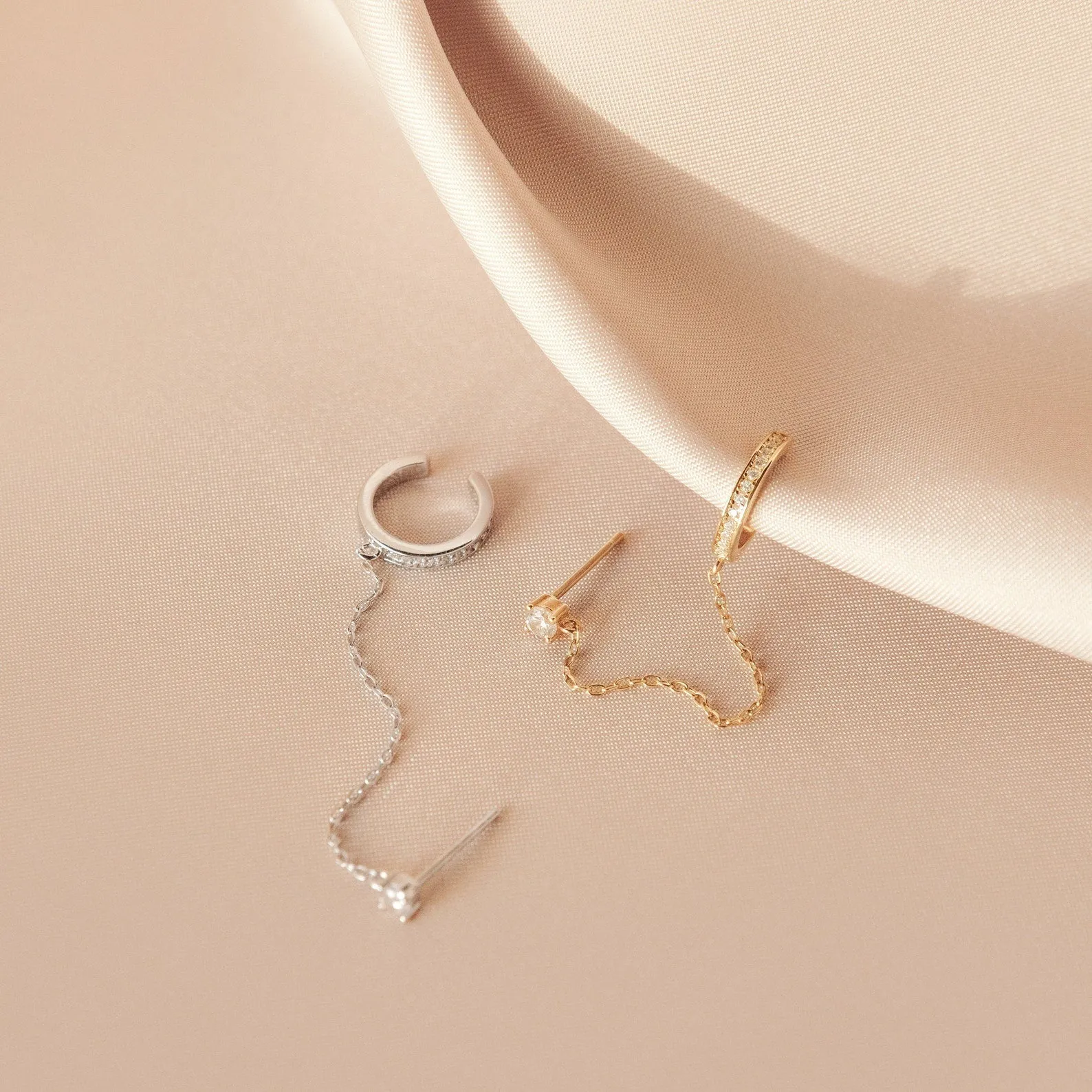 Pave Chain Ear Cuffs in Sterling Silver